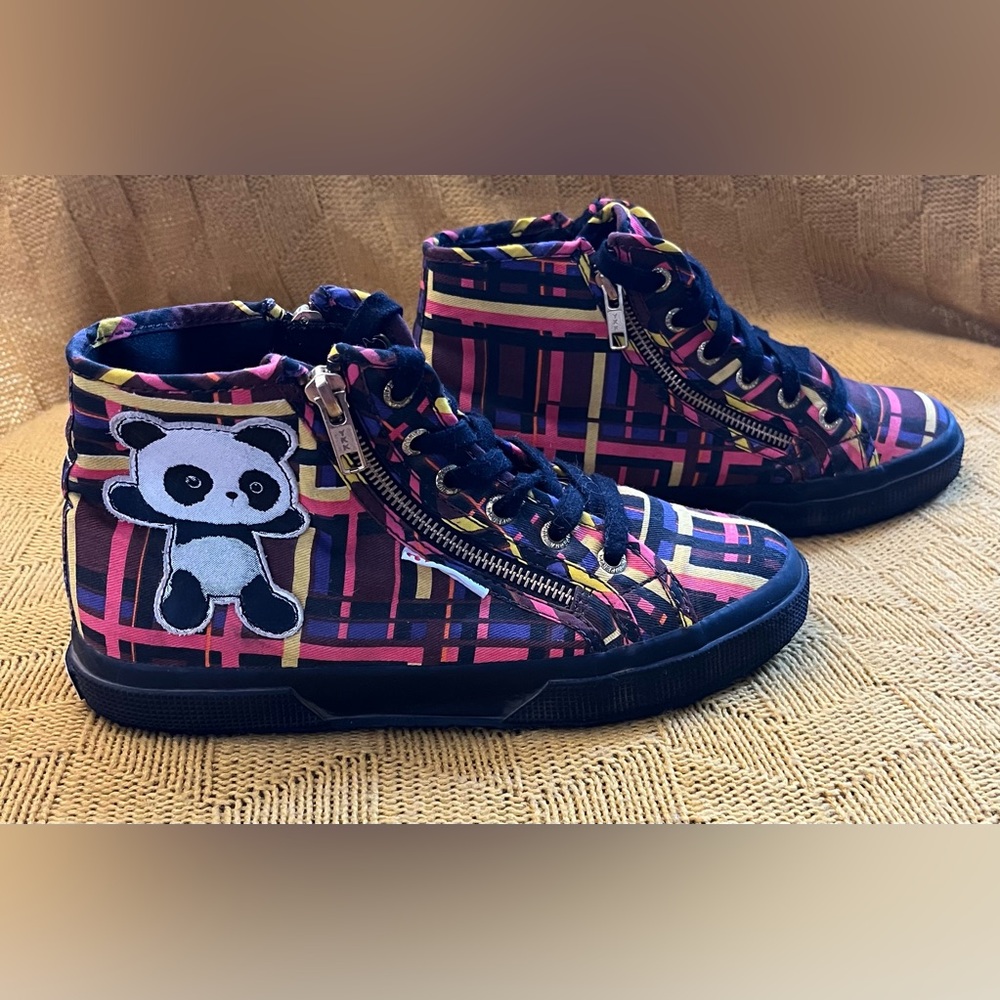 SUPERGA For Domingo Zapata Colorful Plaid Panda High Top Sneakers Unique Size 5